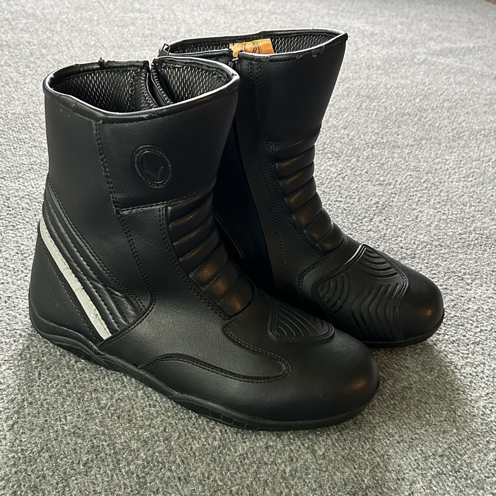 Vulcan Boots Mens Size 8.5 Black PU Leather Motorcycle Biker Mid Calf Zip